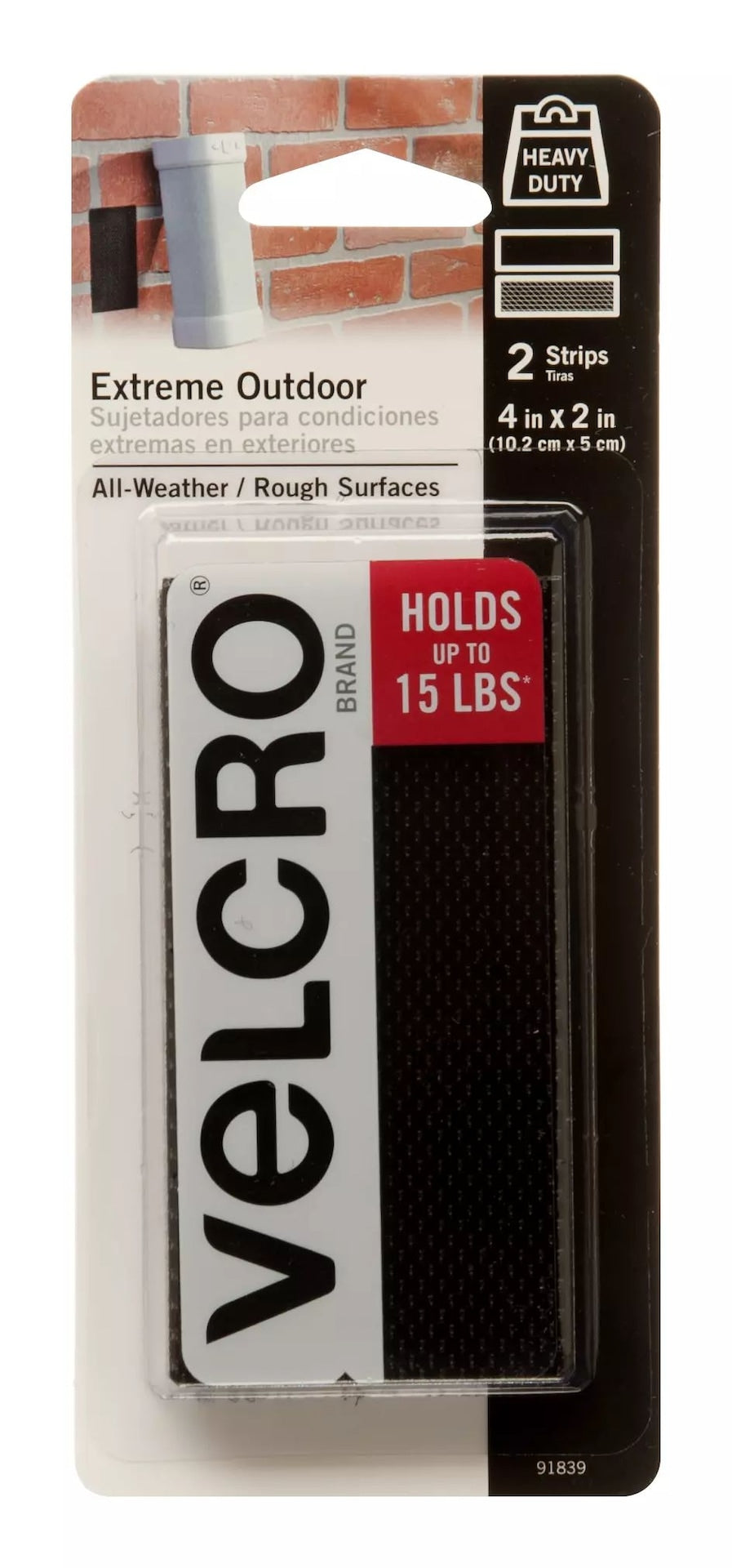 Velcro Industrial Strength Extreme Strips, Black, 4-in x 2-in
