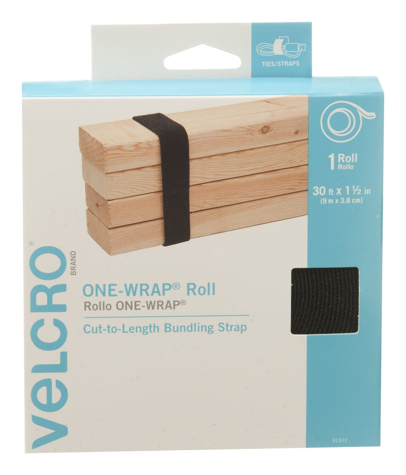 Velcro ONE-WRAP Adjustable Reusable Velcro Hook and Loop Strap, Black Roll, 30-ft x 1-1/2-in, 1-pk F1