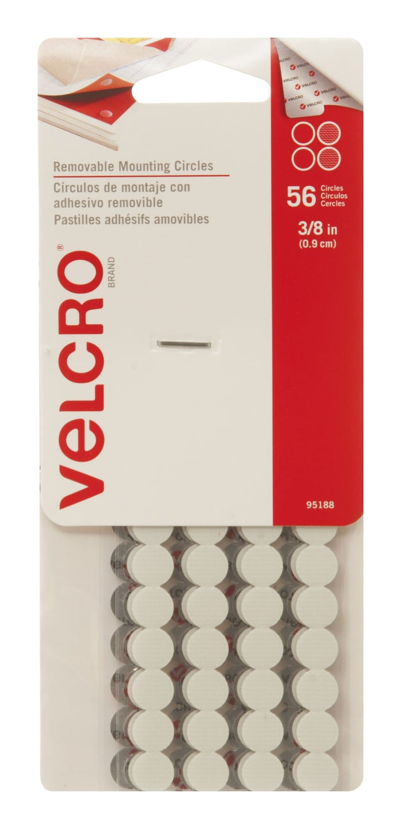 Velcro Removeable Adhesive Peel and Stick Mounting Circles, White, 3/8-in, 56-pk Z7