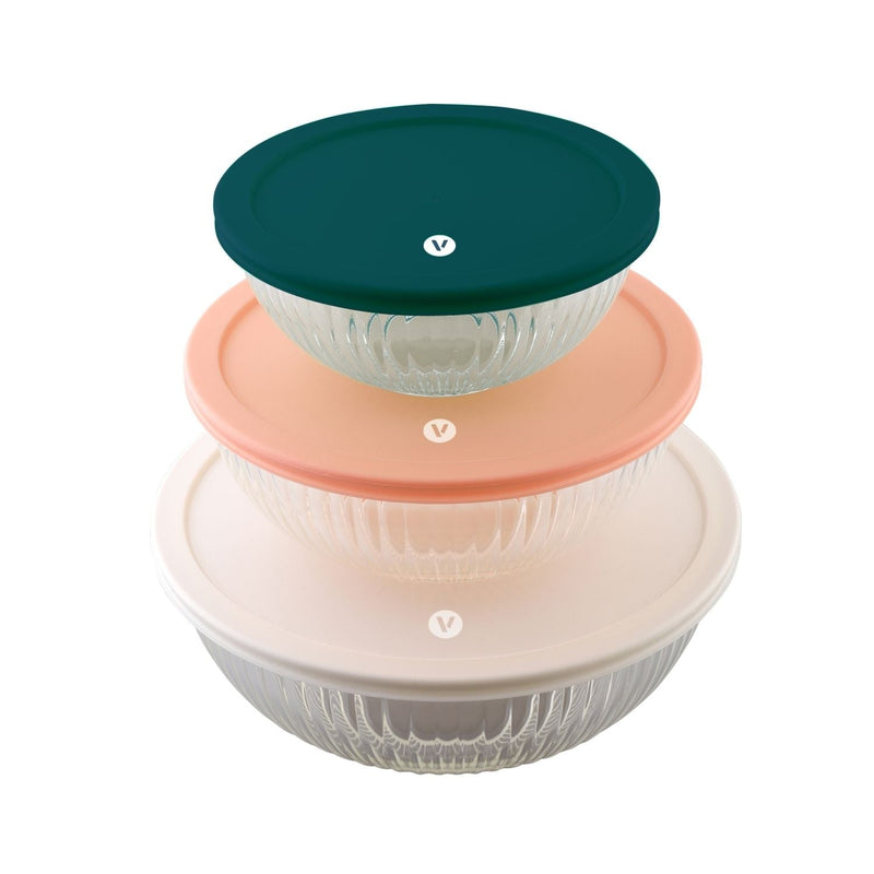 Vida 6 piece nesting glass bowl set with lids C0