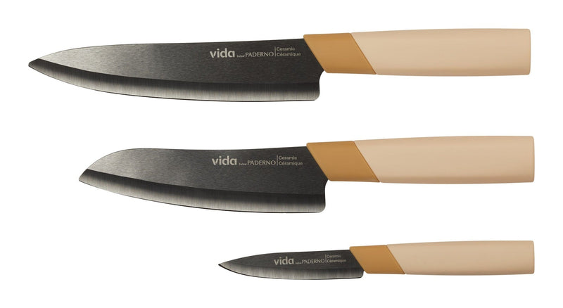 Vida by PADERNO Black Ceramic Knife Set, 3-pc B2