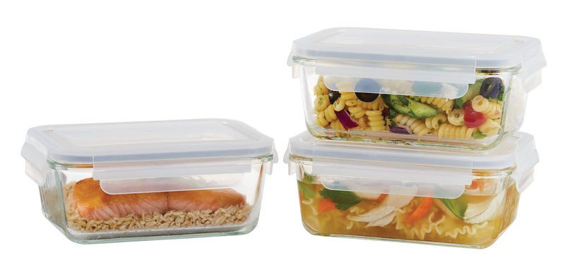 Vida by PADERNO Glass Clip Lid Food Storage Container Set Leakproof, 980-mL, 3 Count K1