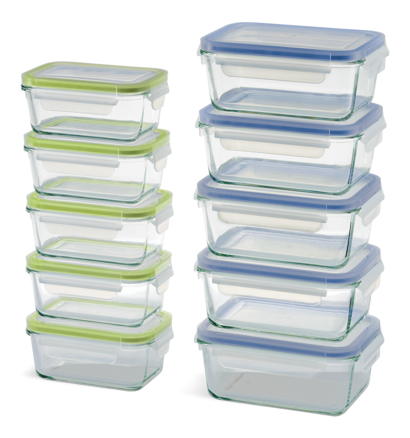 Vida by PADERNO Glass Clip Lid Food Storage Container Set with Leakproof Lids, 10-pk, with Lids Q0