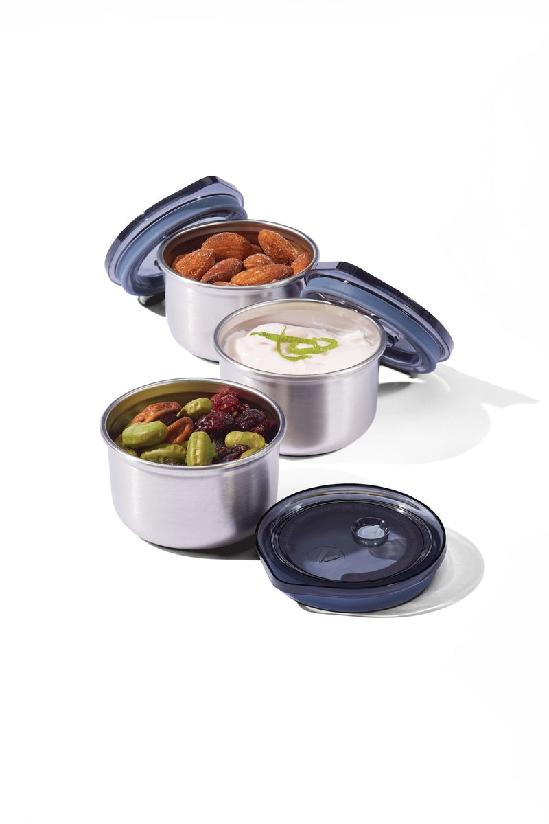 Vida by PADERNO Leakproof Stainless Steel Mini Food Storage Pots and Lids, 3 Count G8