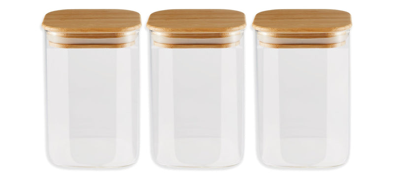 Vida by PADERNO Square Glass Pantry Storage Container Set with Airtight Bamboo Lid, 3 Count H4