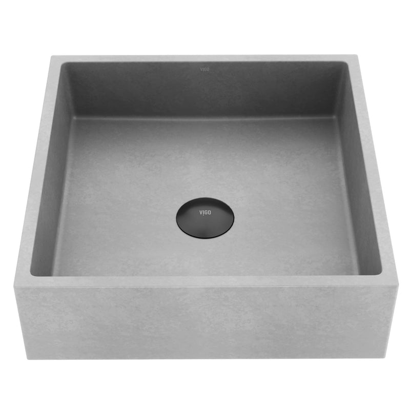 VIGO Alhambra Gothic Concreto Stone 15x15-in Deep Grey Bathroom Sink/Basin with Square Vessel S8