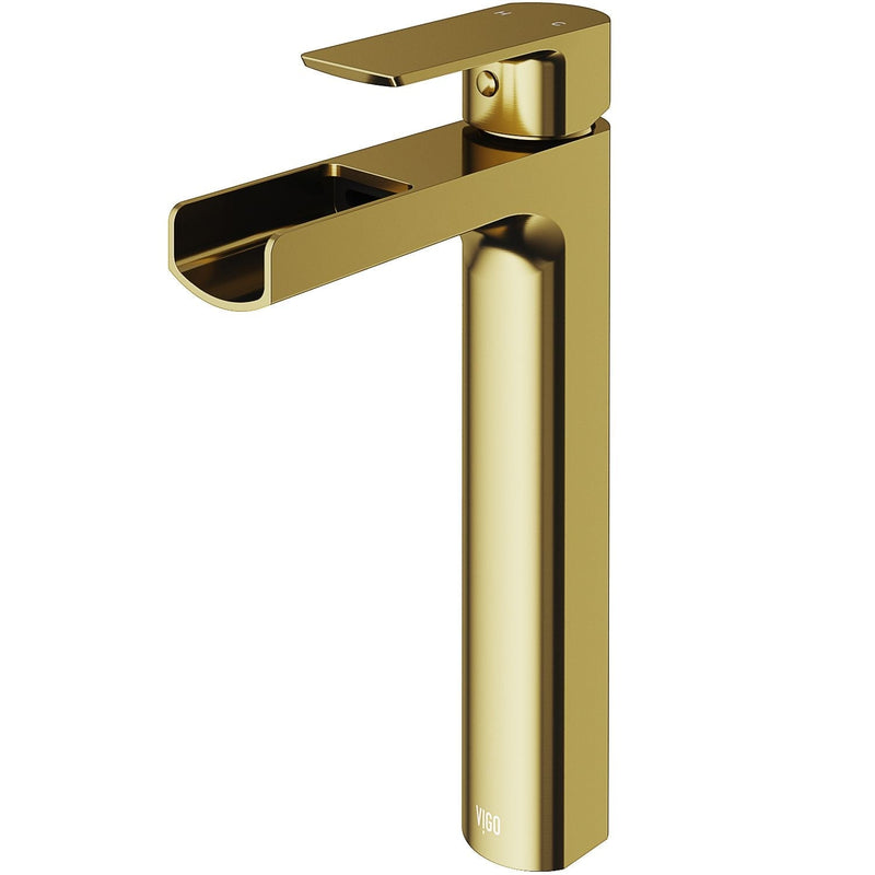 VIGO Amada Single Handle Vessel Sink Bathroom Faucet, Matte Brushed Gold W2