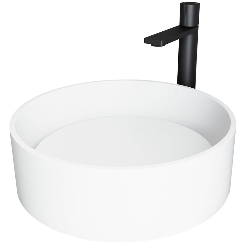 VIGO Anvil MatteStone Round White Composite Bathroom Sink/Basin Set with Gotham Faucet and Pop-Up Drain U1