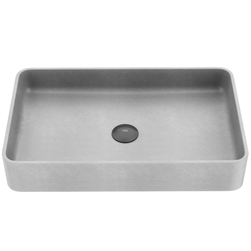 VIGO Basilica Gothic ConcretoStone 23x14-in Deep Grey Bathroom Sink/Basin with Rectangular Vessel B2
