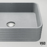 VIGO Cadman ConcretoStone 18-in Deep Grey Bathroom Sink/Basin with Rectangular Fluted Vessel