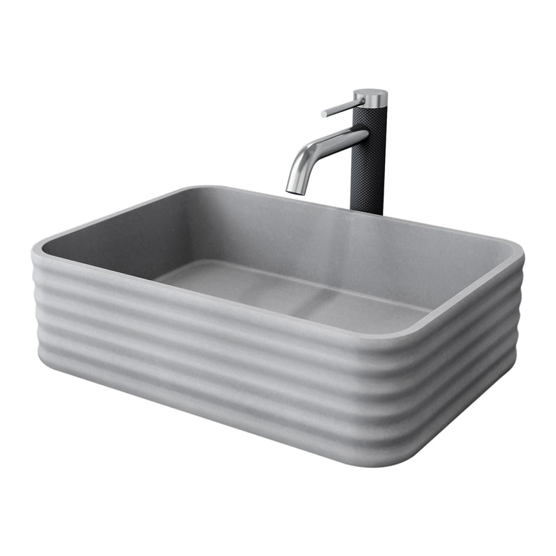 VIGO Cadman ConcretoStone Grey Bathroom Sink/Basin Set with Lexington Faucet and Rectangular Vessel B8