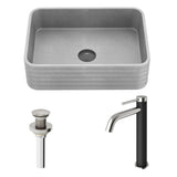 VIGO Cadman ConcretoStone Grey Bathroom Sink/Basin Set with Lexington Faucet and Rectangular Vessel