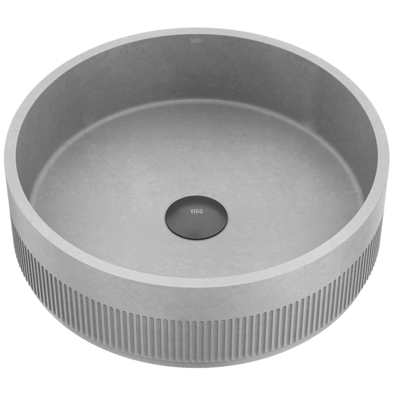 VIGO Cypress ConcretoStone 16-in Deep Grey Bathroom Sink/Basin with Round Fluted Vessel Q3