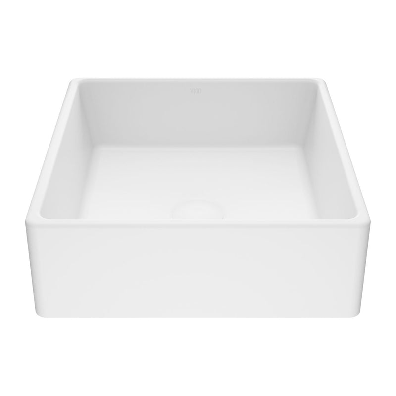 VIGO Dianthus Matte Stone Square Vessel Bathroom Sink, Above-Counter Installation, White U3
