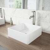 VIGO Dianthus Matte Stone Square Vessel Bathroom Sink, Above-Counter Installation, White