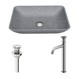 VIGO Duomo Gothic ConcretoStone Grey Bathroom Sink/Basin Set with Cass Faucet and Rectangular Vessel