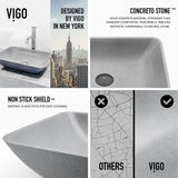 VIGO Duomo Gothic ConcretoStone Grey Bathroom Sink/Basin Set with Cass Faucet and Rectangular Vessel