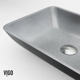 VIGO Duomo Gothic ConcretoStone Grey Bathroom Sink/Basin Set with Cass Faucet and Rectangular Vessel