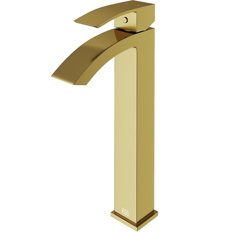 VIGO Duris Single Handle Vessel Sink Bathroom Faucet with Deck Plate, Matte BGold D2