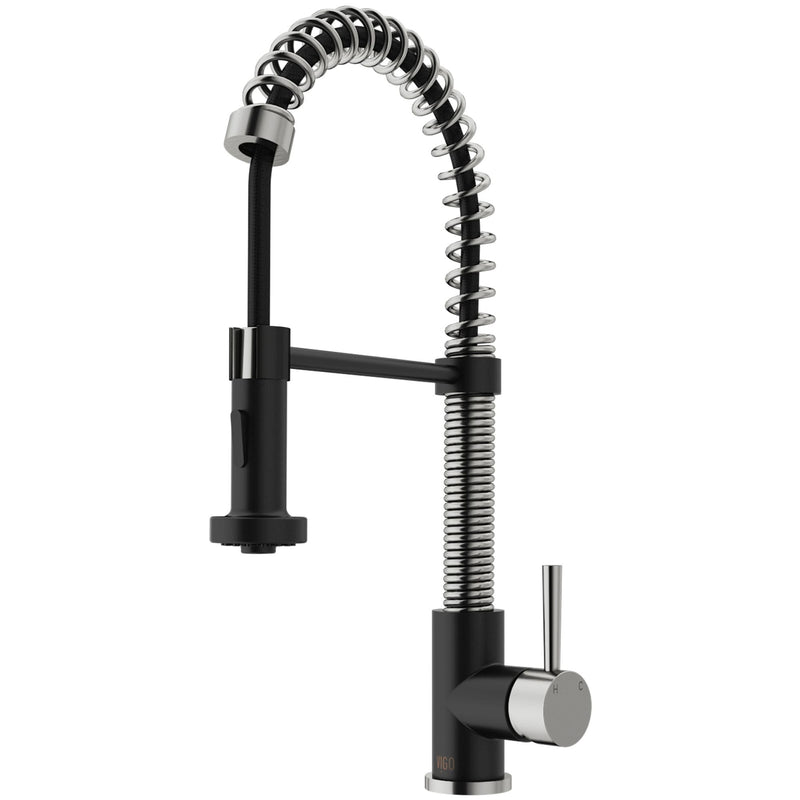 VIGO Edison Single Handle Pull Down Kitchen Faucet, Stainless Steel/Matte Black M9