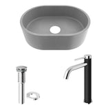 VIGO Giralda Gothic ConcretoStone Grey Bathroom Sink/Basin Set with Lexington Faucet and Oval Composite Vessel