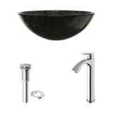 VIGO Glass Grey Onyx Bathroom Sink/Basin Set with Linus Faucet and Round Vessel