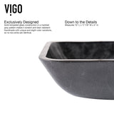 VIGO Glass Grey Onyx Bathroom Sink/Basin Set with Matte Black Lexington Faucet and Rectangular Vessel