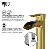 VIGO Glass Grey Onyx Bathroom Sink/Basin Set with Matte Gold Niko Faucet and Rectangular Vessel