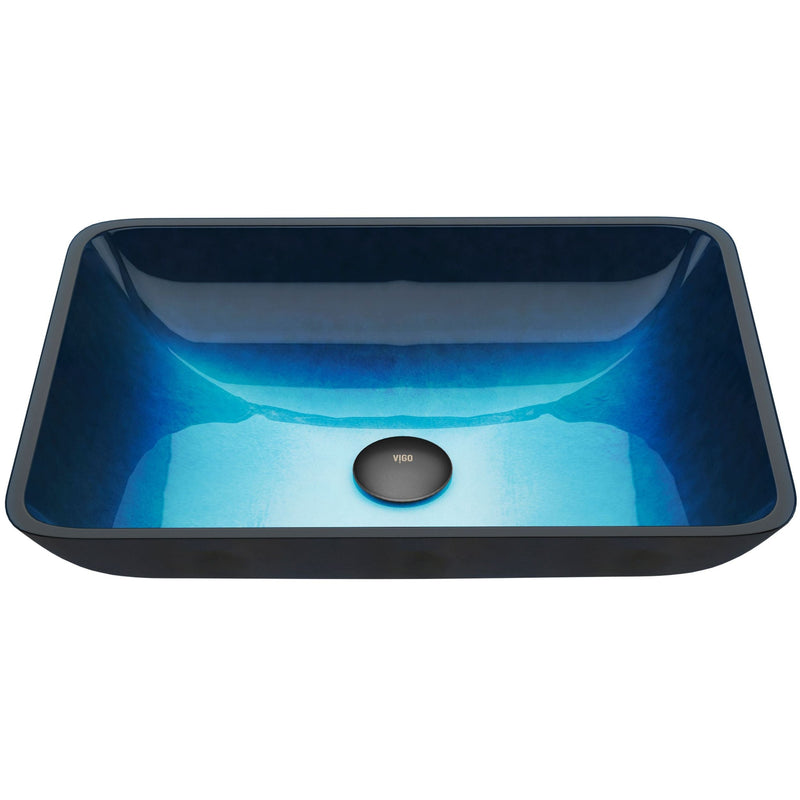 VIGO Glass Rectangular Vessel Bathroom Sink/Basin, Turquoise A2