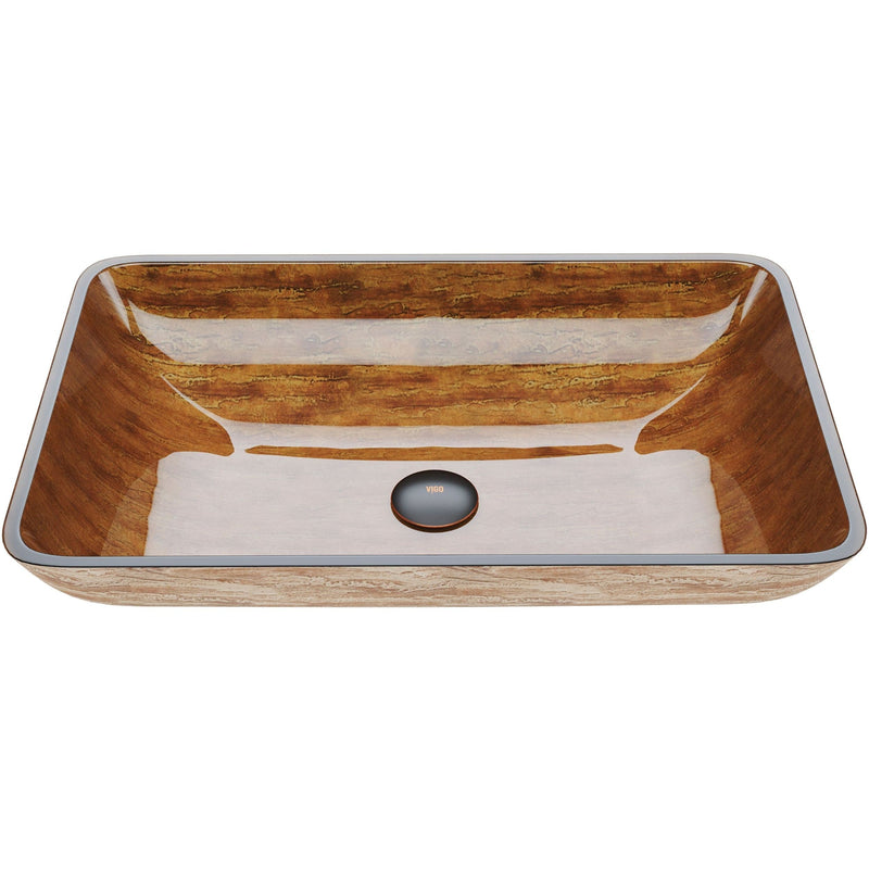 VIGO Glass Rectangular Vessel Bathroom Sink/Basin with Rounded Edges & Deep Bowl, Amber Sunset M0