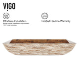 VIGO Glass Rectangular Vessel Bathroom Sink/Basin with Rounded Edges & Deep Bowl, Amber Sunset