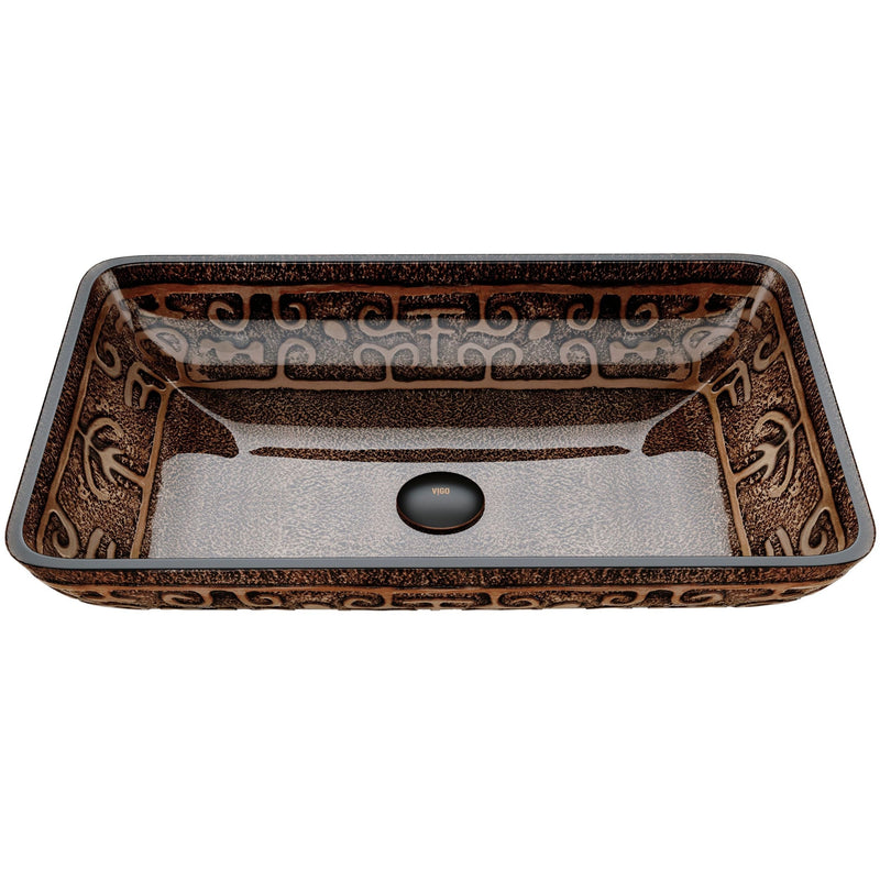 VIGO Glass Rectangular Vessel Bathroom Sink/Basin with Rounded Edges & Deep Bowl, Gold R4