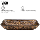 VIGO Glass Rectangular Vessel Bathroom Sink/Basin with Rounded Edges & Deep Bowl, Gold