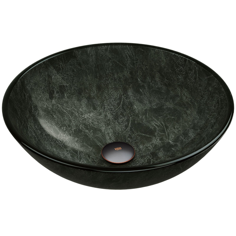 VIGO Glass Round Vessel Bathroom Sink/Basin with Deep Bowl, Gray M9