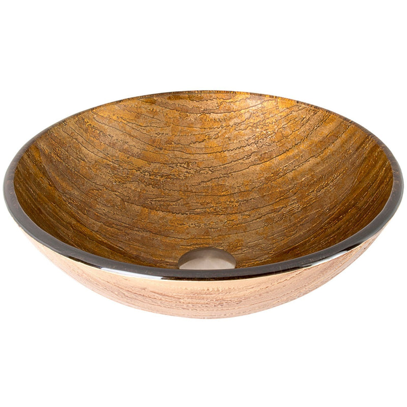 VIGO Glass Round Vessel Bathroom Sink/Basin with Rounded Edges & Deep Bowl, Amber Sunset G1