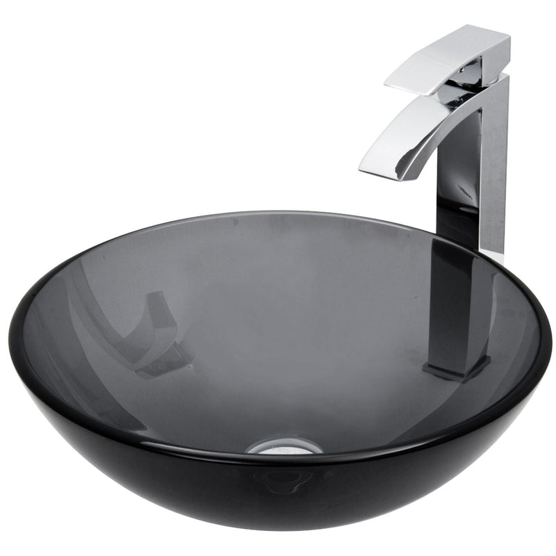 VIGO Glass Sheer Black Bathroom Sink/Basin Set with Duris Faucet and Round Vessel T7
