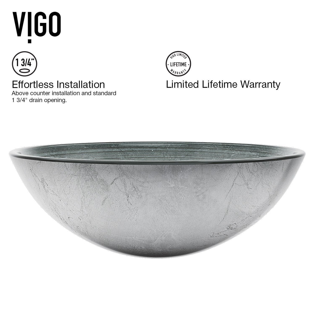 VIGO Glass Simply Silver Bathroom Sink/Basin Set with Niko Faucet and Round Vessel