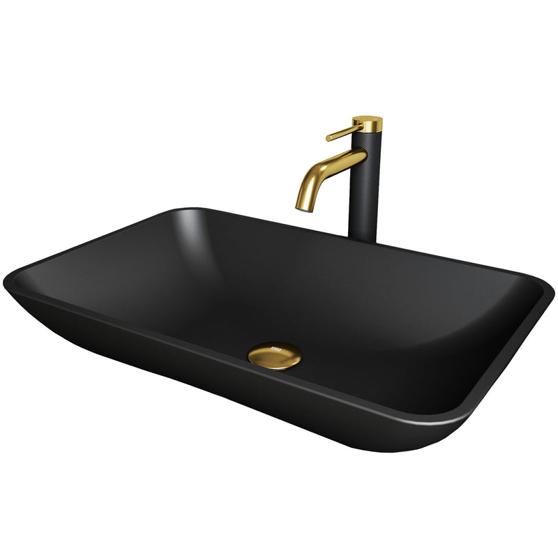 VIGO Hadyn MatteShell Matte Black Bathroom Sink/Basin Set with Lexington Faucet and Rectangular Vessel G5