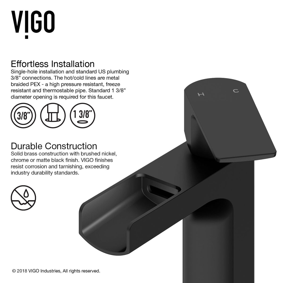 VIGO Ileana Single Handle Single Hole Bathroom Sink Faucet, WaterSense Certified, Matte Black