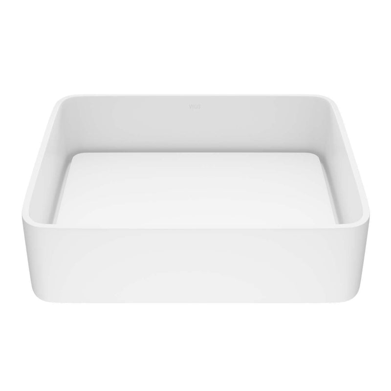 VIGO Jasmine MatteStone 18x15-in Deep White Bathroom Sink/Basin with Rectangular Vessel P9