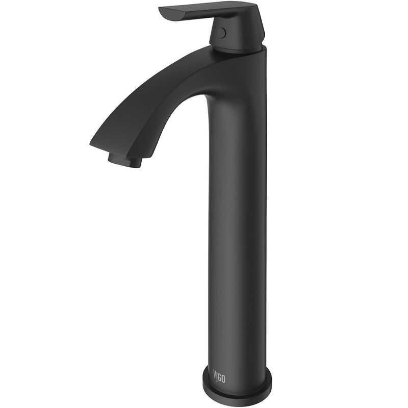 VIGO Linus Single Handle Vessel Single Hole Bathroom Sink Faucet, Matte Black, I0