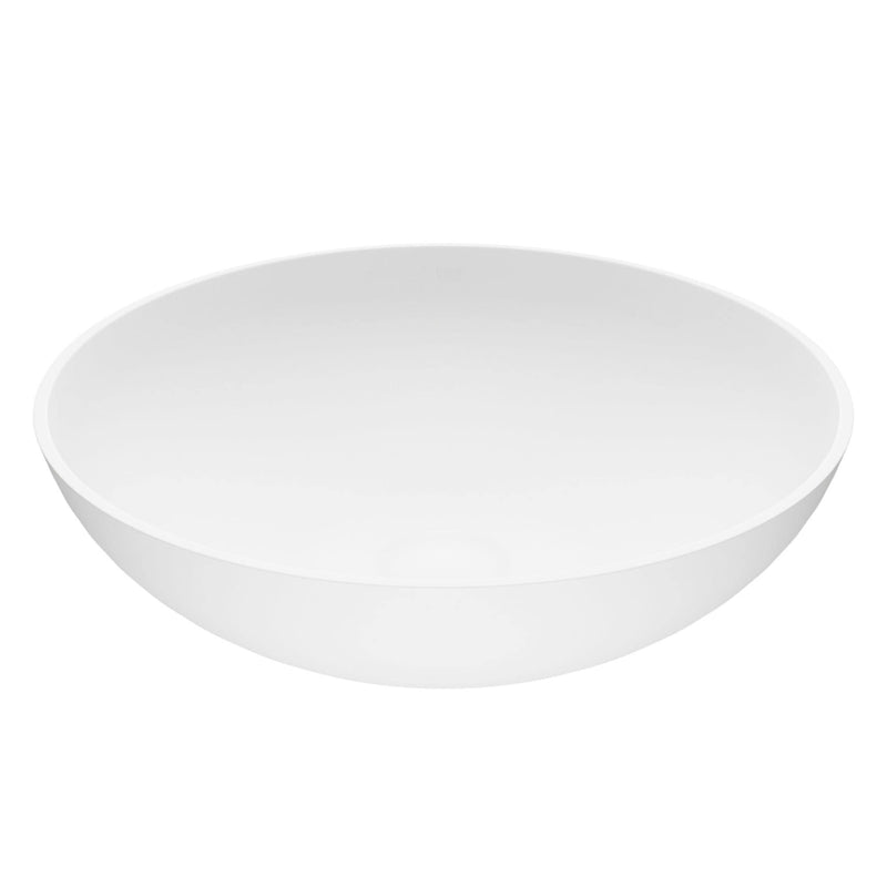 VIGO Lotus Matte Stone Round Composite Vessel Bathroom Sink/Basin with Deep Bowl, White C1