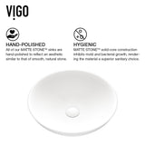 VIGO Lotus MatteStone Round White Composite Bathroom Sink/Basin Set with Amada Faucet and Pop-Up Drain