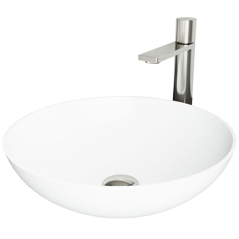 VIGO Lotus MatteStone White Bathroom Sink/Basin Set with Gotham Faucet and Round Composite Vessel X1