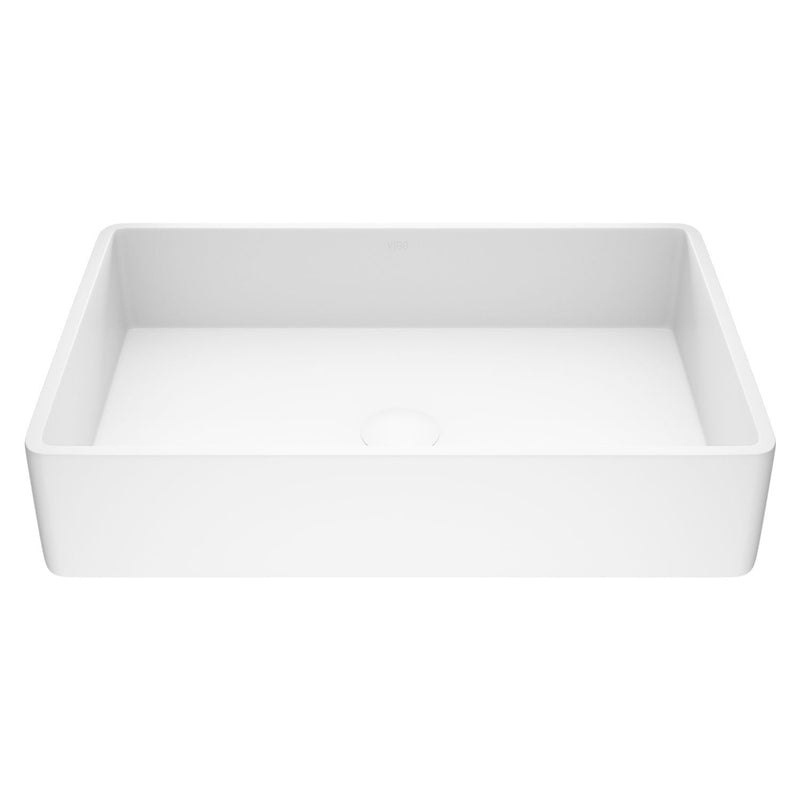 VIGO Magnolia Matte Stone Vessel Bathroom Sink/Basin with Deep Bowl, White Z1