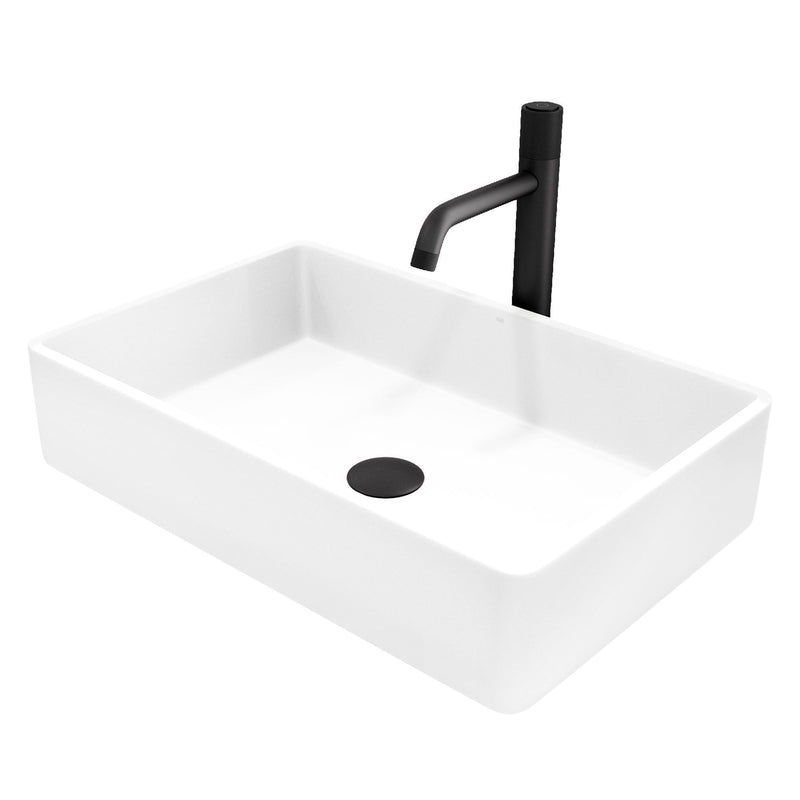 VIGO Magnolia MatteStone White Bathroom Sink/Basin Set with Apollo Faucet and Rectangular Composite Vessel F4