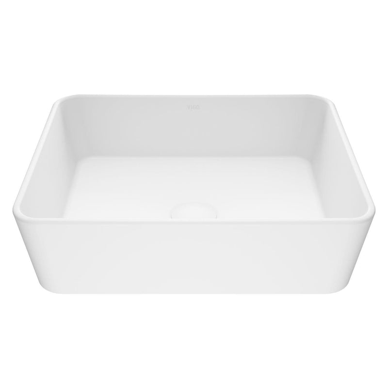VIGO Marigold Matte Stone Rectangular Composite Vessel Bathroom Sink/Basin with Rounded Edges & Deep Bowl, White Q7