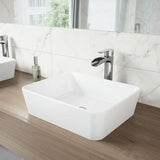 VIGO Marigold Matte Stone Rectangular Composite Vessel Bathroom Sink/Basin with Rounded Edges & Deep Bowl, White
