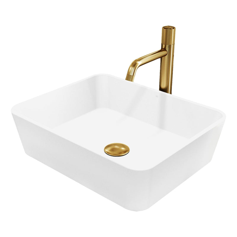 VIGO Marigold MatteStone Matte White Bathroom Sink/Basin Set with Apollo Faucet and Rectangular Composite Vessel Q1