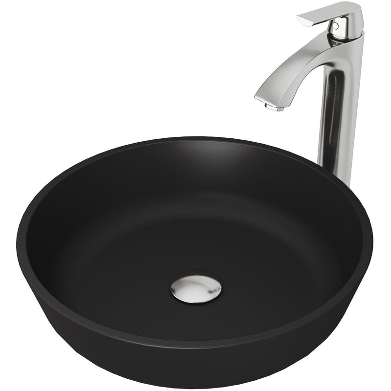 VIGO Modus MatteShell Matte Black Bathroom Sink/Basin Set with Linus Faucet and Round Glass Vessel R2